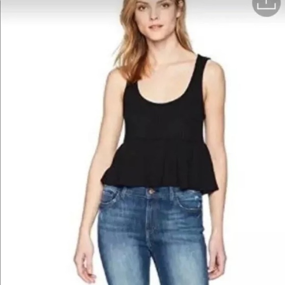 NEW Rachael Pally Black Tank Top Black Cropped Ribbed Ruffle XS - Picture 1 of 5